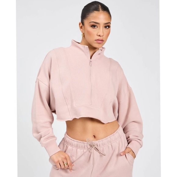 Buffbunny Berry Ice Pink Half-Zip Cropped Sweatshirt Hoodie Medium Athleisure - Picture 1 of 7
